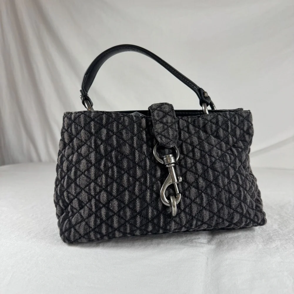 Rebecca Minkoff Black Quilted Denim Leather Satchel Handbag